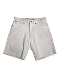 White denim shorts on a white background