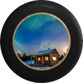 Alaska Sky behind Cabin, Aurora Borealis at Dusk Jeep Camper Spare Tire Cover BLACK-CUSTOM SIZE/COLOR/INK- R175 - TireCoverPro