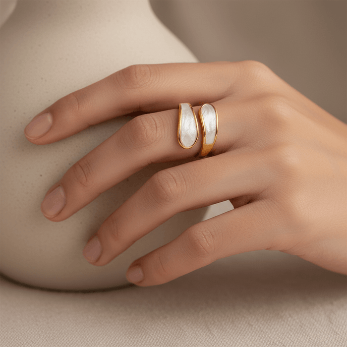 adjustable gold ring with mother of pearl inlay Ayla Open Ring
