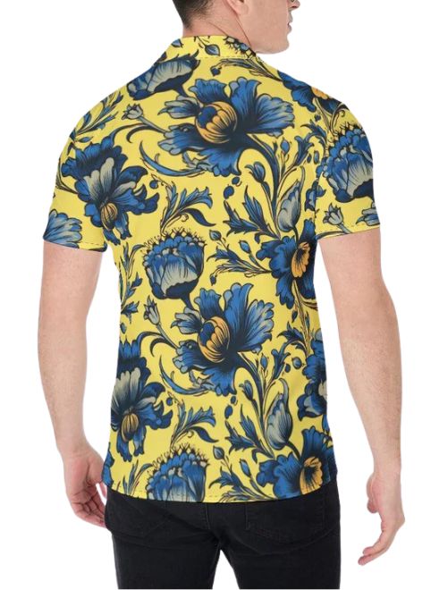 Azure Bloomscape Button Up Short