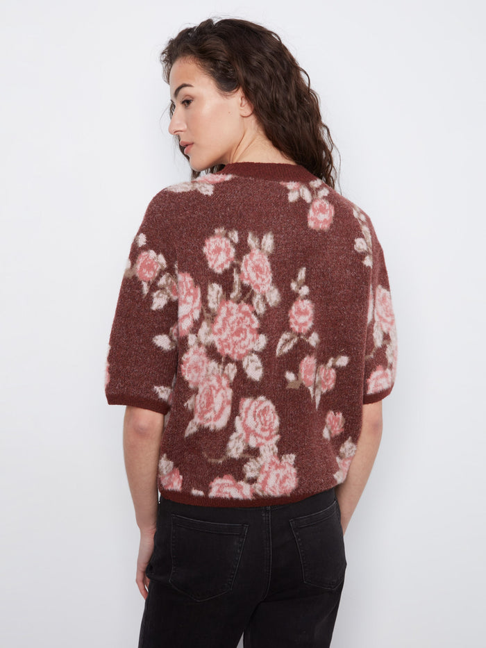 Relaxed fit floral jacquard sweater with luxurious soft brushed knit fabric by Charlie B.