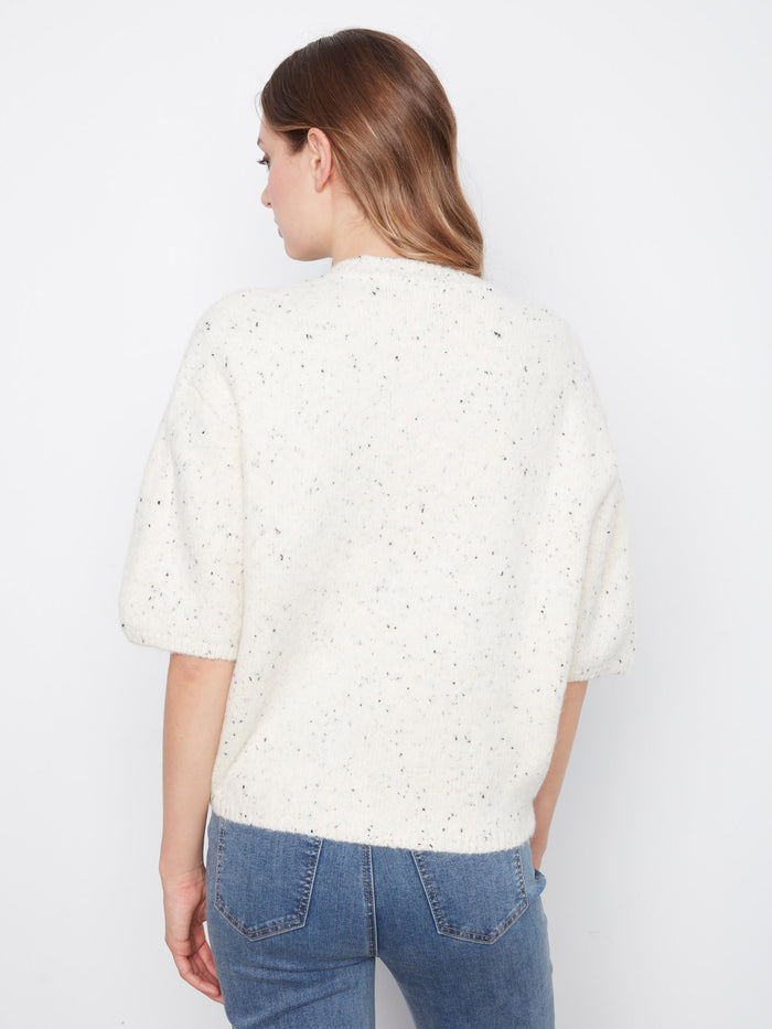 Balloon Elbow Sleeve Knit Sweater - Cookie And Cream