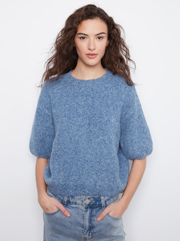 Soft brushed knit sweater with balloon sleeves and mock neck by Charlie B.