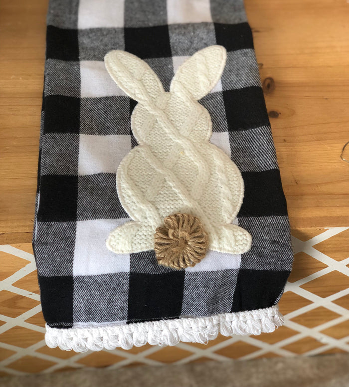 Black & White Check Sweater Bunny Hand Towel