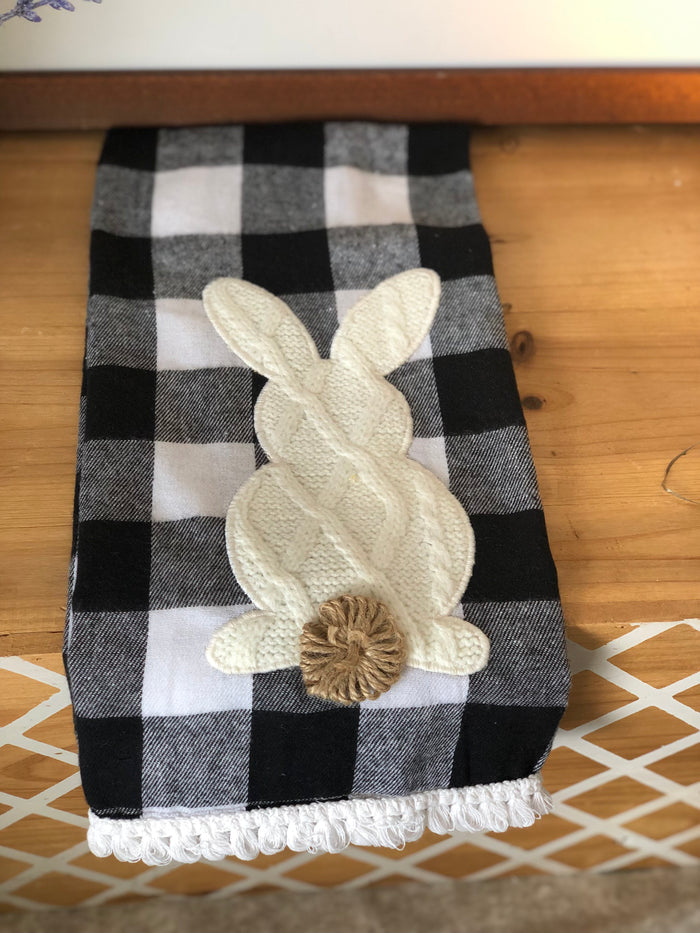 Black & White Check Sweater Bunny Hand Towel