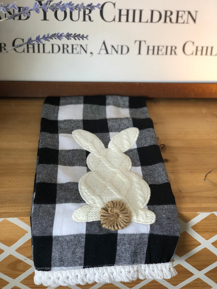 Black & White Check Sweater Bunny Hand Towel