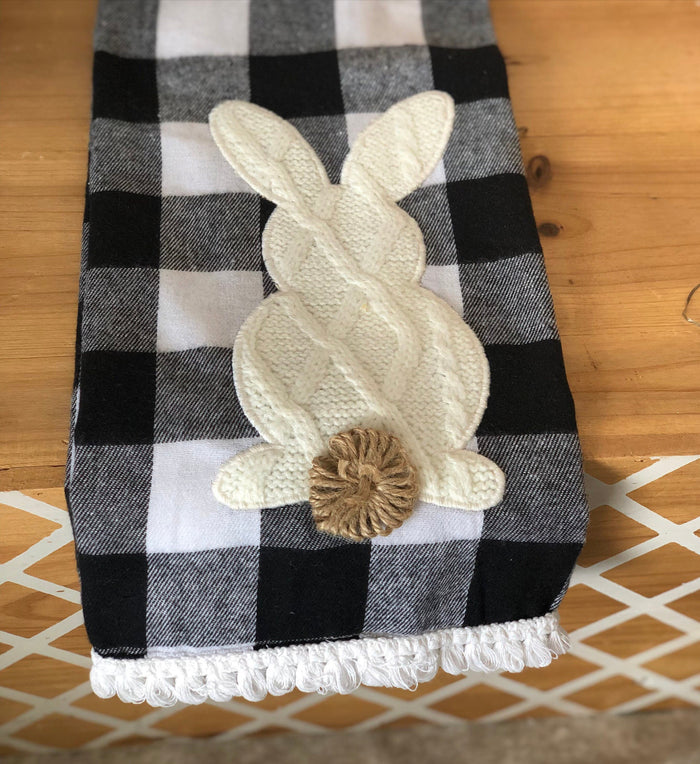 Black & White Check Sweater Bunny Hand Towel
