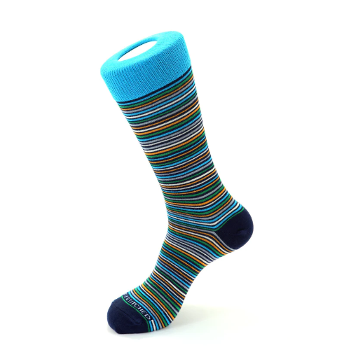Blue Green Yellow Stripe Crew Socks
