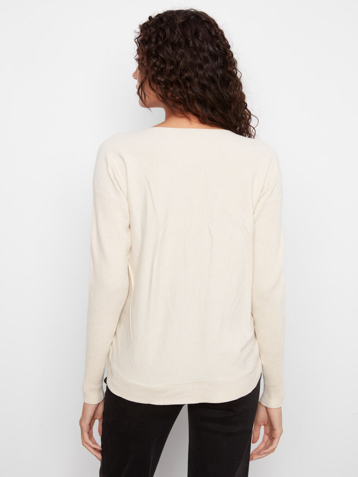 Boat Neck Sweater With Side Buttons - Heather Natural