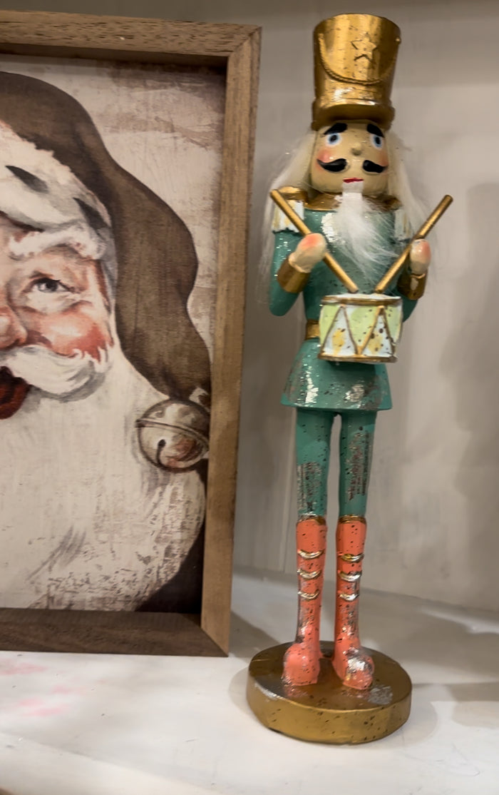 Christmas Nutcracker Green and Peachy Pink with Drum