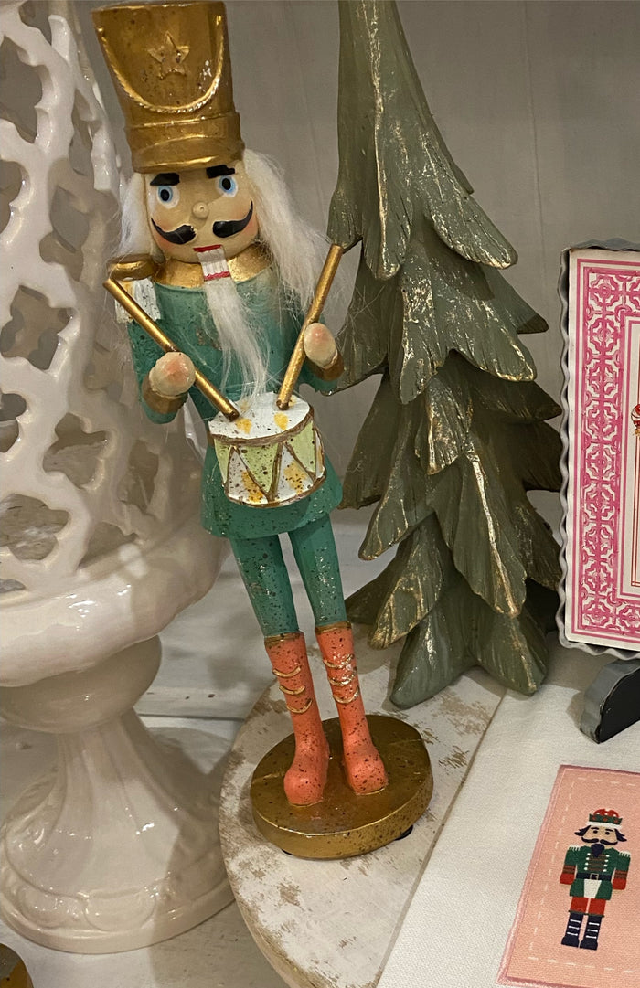 Christmas Nutcracker Green and Peachy Pink with Drum