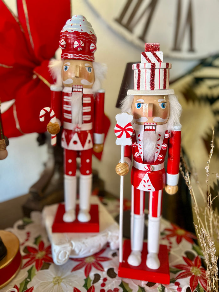Christmas Nutcrackers Red & White Candy Accents Set of 2
