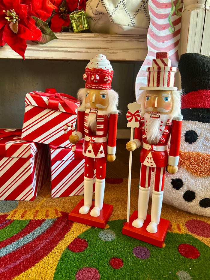 Christmas Nutcrackers Red & White Candy Accents Set of 2