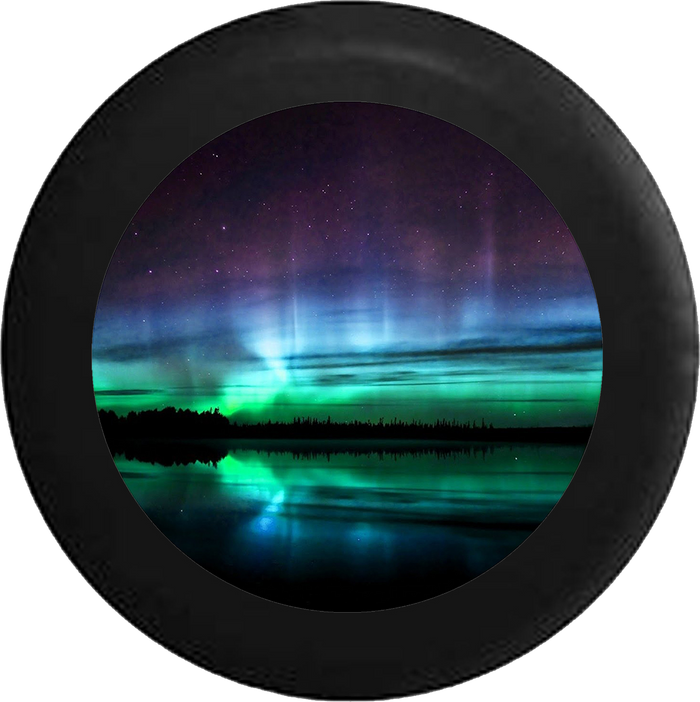 Colorful Night Sky Reflection in Lake RV Camper Spare Tire Cover-BLACK-CUSTOM SIZE/COLOR/INK - TireCoverPro