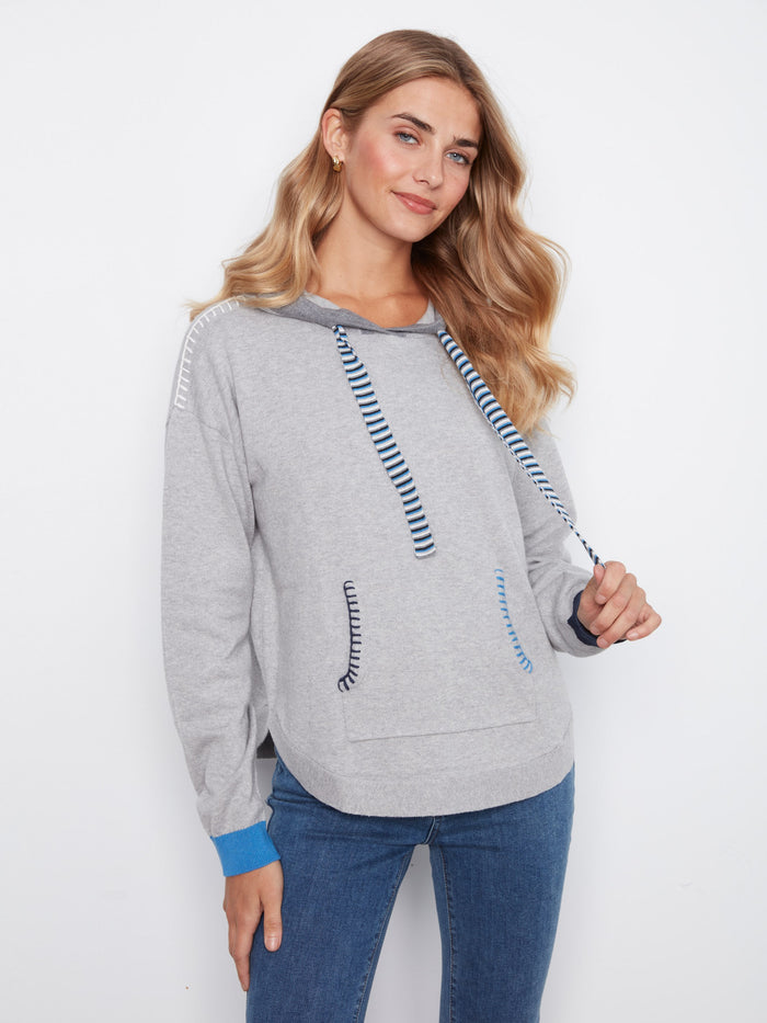 Gray hoodie featuring a hood with drawstrings and stylish contrast detail, adding a pop of color to your casual look by Charlie B.
