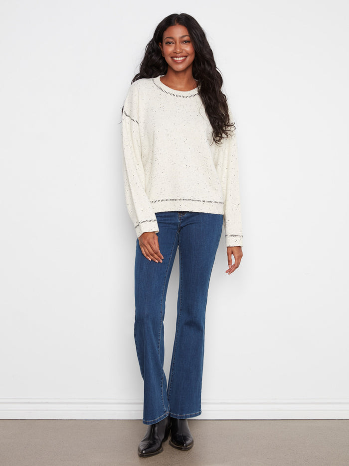 Contrast Whipstitch Sweater - Cookie & Cream