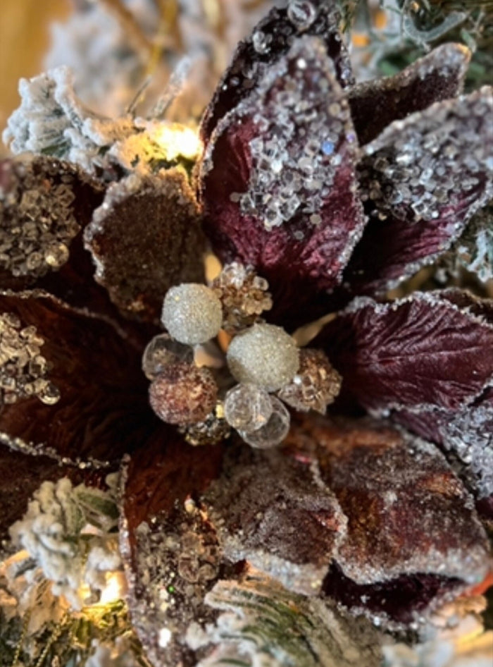 Copper Wine Crystal Accents Glam Velvet Poinsettia with Sequins Pack of 3 Christmas or Fall