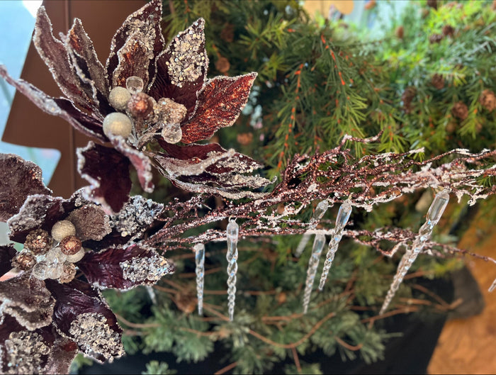 Copper Wine Crystal Accents Glam Velvet Poinsettia with Sequins Pack of 3 Christmas or Fall
