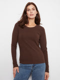 Brown top with a classic crew neckline, crafted from a stretch cotton-tencel blend for comfort and style by Charlie B.