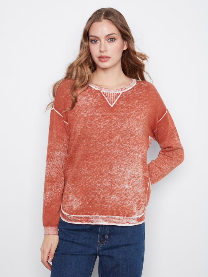Sweater featuring a crew neckline, crafted from 100% cotton with a washed finish for casual elegance by Charlie B.