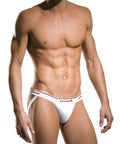 Cotton Ribbed White Jockstrap - Red