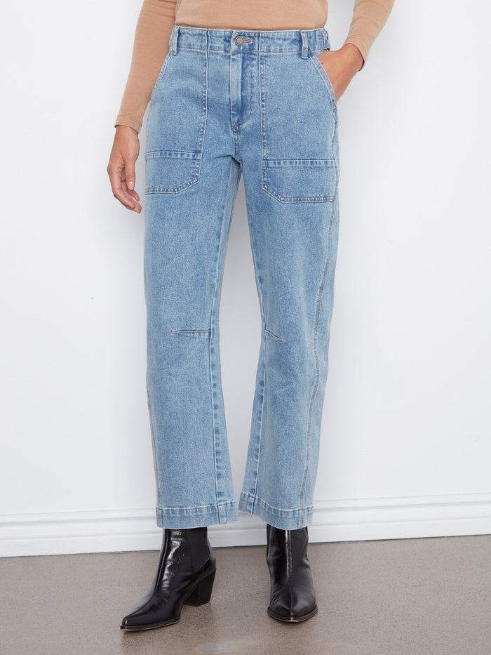 Cropped Barrel Leg Jeans - Denim Blue