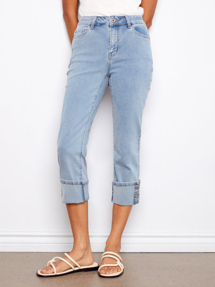 These cropped length jeans offer a trendy look, perfect for any casual outing or relaxed day by Charlie B.