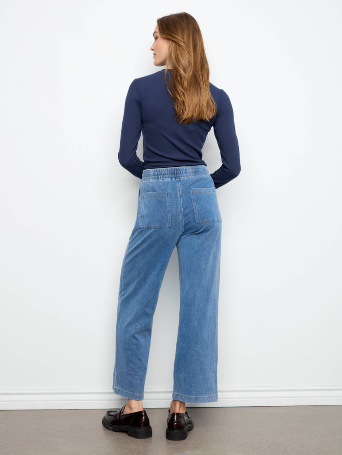 Elastic waistband with drawstring adds comfort to these regular rise knit denim joggers, ideal for everyday wear by Charlie B.