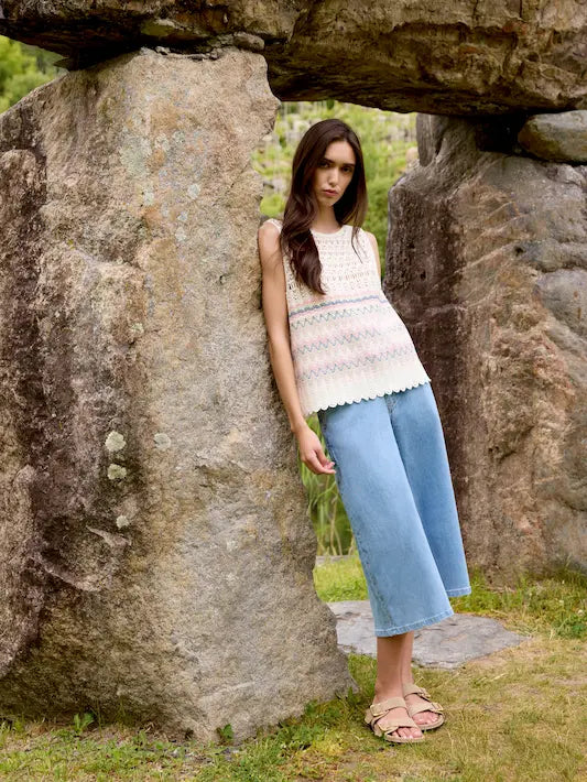 Cropped Palazzo Jeans - Light Blue