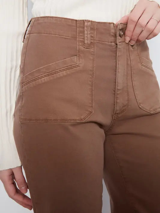 Cropped Wide Leg Stretch Twill Pants - Truffle