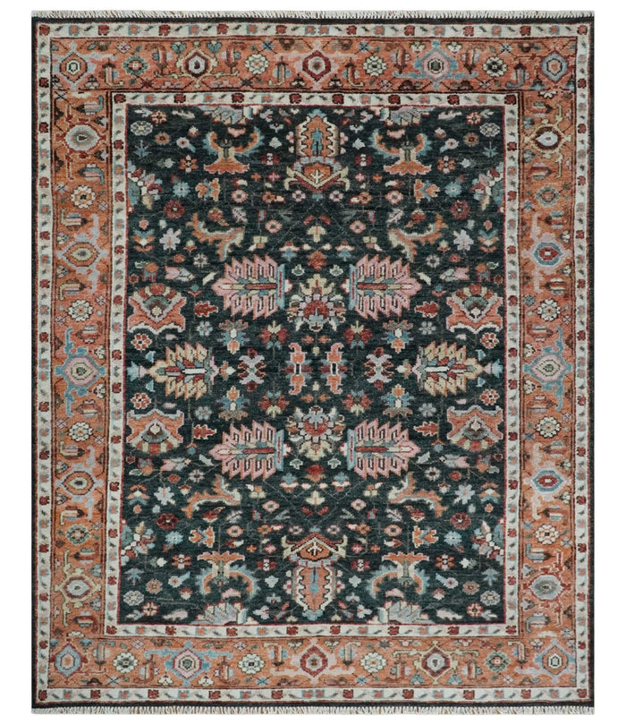 Custom Made Hand Knotted Black and Rust Traditional Oushak Wool Area Rug - The Rug Decor