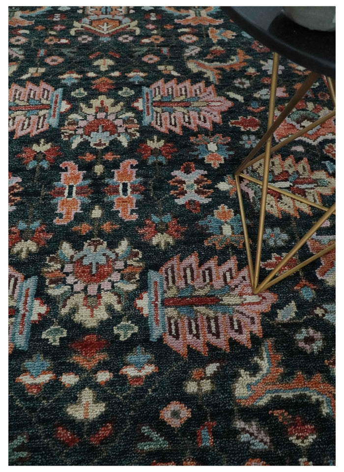 Custom Made Hand Knotted Black and Rust Traditional Oushak Wool Area Rug - The Rug Decor