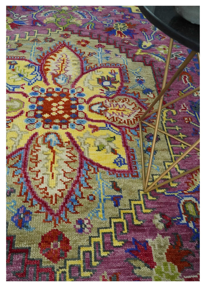 Custom Made Light Green and Purple Medallion Traditional Hand Knotted Wool Area Rug - The Rug Decor