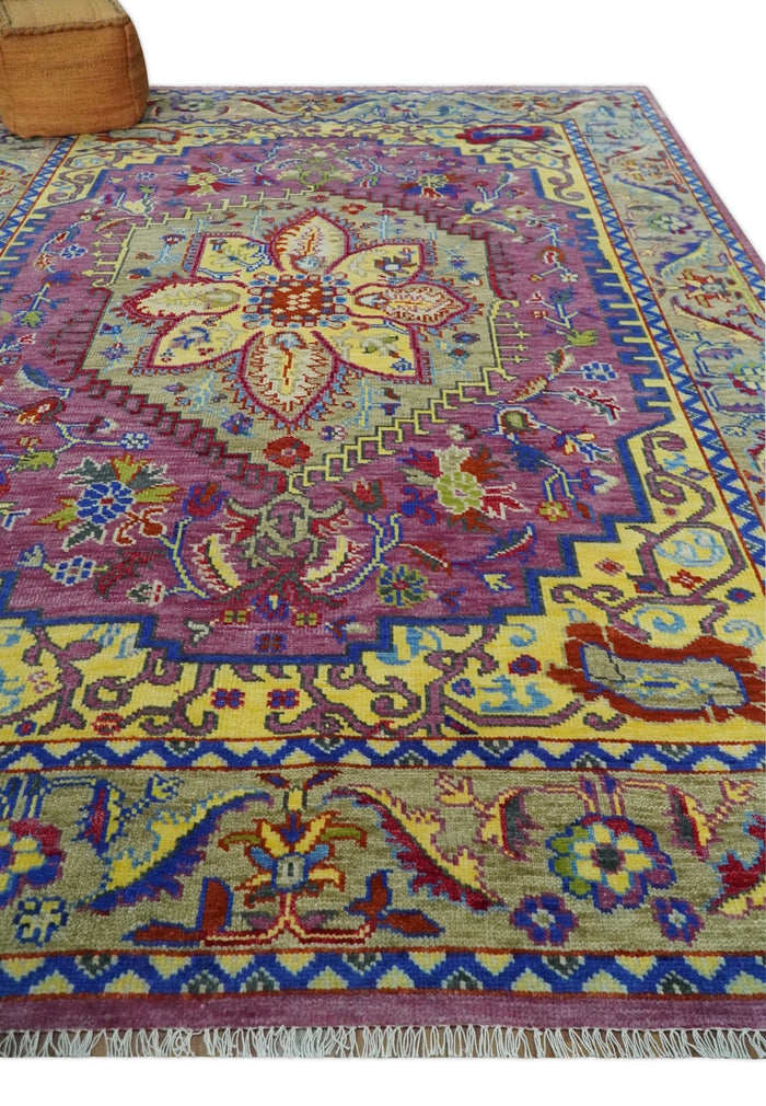 Custom Made Light Green and Purple Medallion Traditional Hand Knotted Wool Area Rug - The Rug Decor
