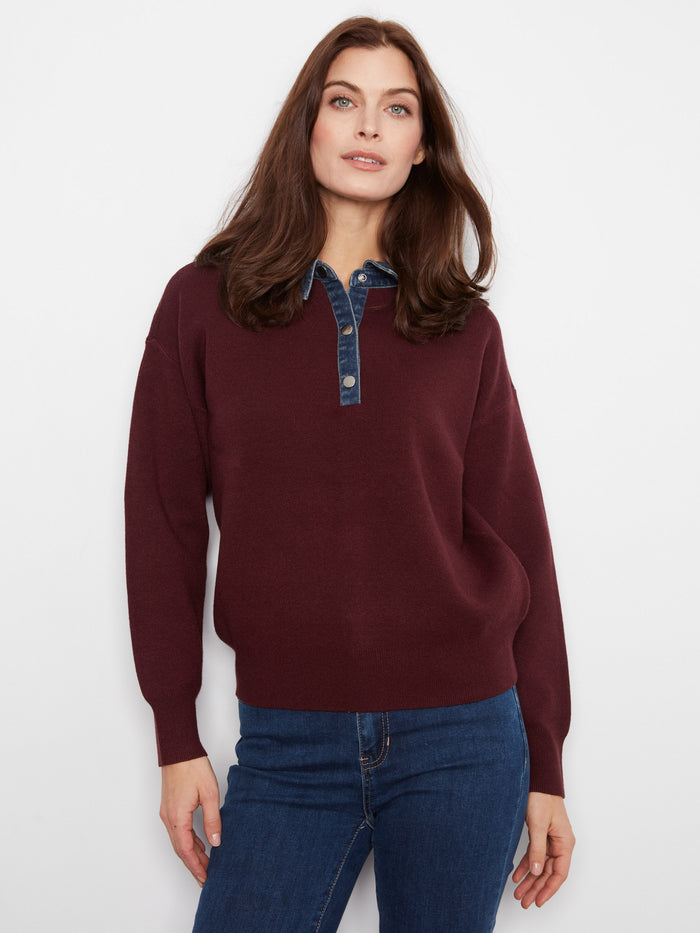 A chic top featuring a denim shirt collar, adding a stylish touch to any look. Perfect for casual outings by Charlie B.