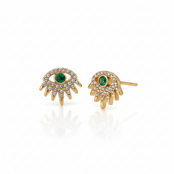 evil eye earrings with green enamel 18k gold plated