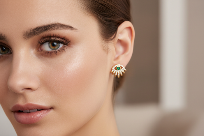 evil eye earrings with green enamel 18k gold plated
