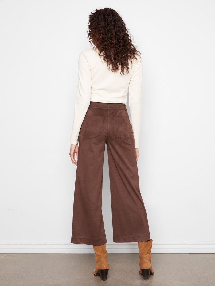 Wide-leg design in coffee-colored faux suede, perfect for a trendy yet comfortable fit by Charlie B.