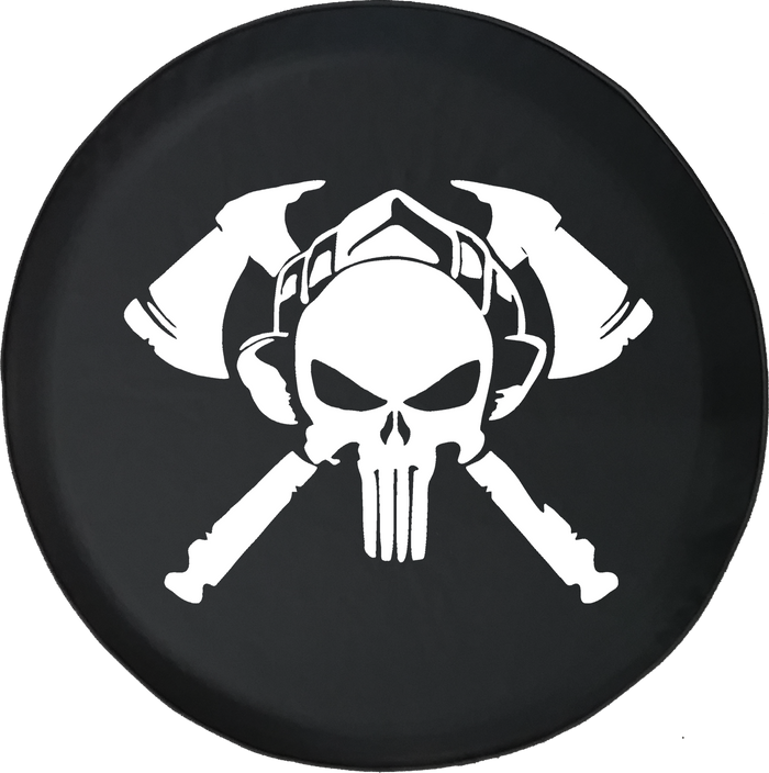 Fire Department Punisher Skull Shield Helmet with Crossed Axes Offroad Jeep RV Camper Spare Tire Cover J370 - TireCoverPro