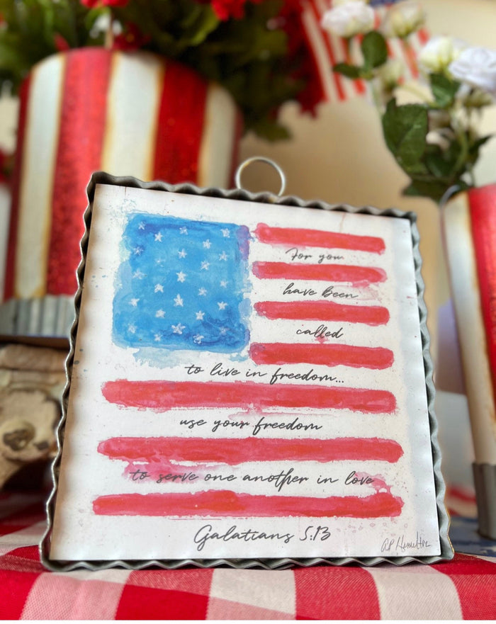 Flag Galatians 5:13 Galvanized Framed Mini Pic