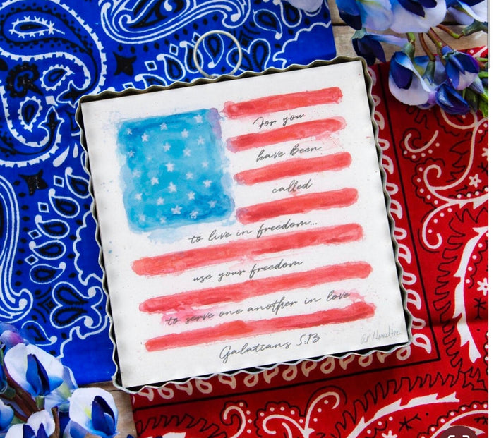 Flag Galatians 5:13 Galvanized Framed Mini Pic