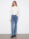 Flare fit jeans in stretch denim with a button-zip closure, designed for a chic casual look by Charlie B.