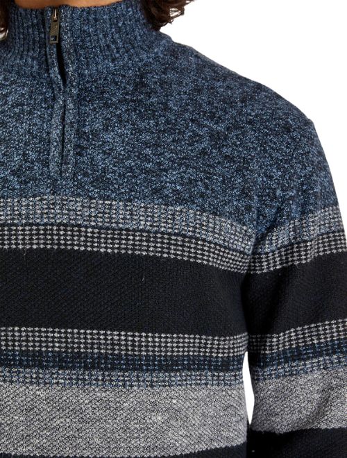 Fleece Lined Quarter Zip Sweater - Navy/Blue