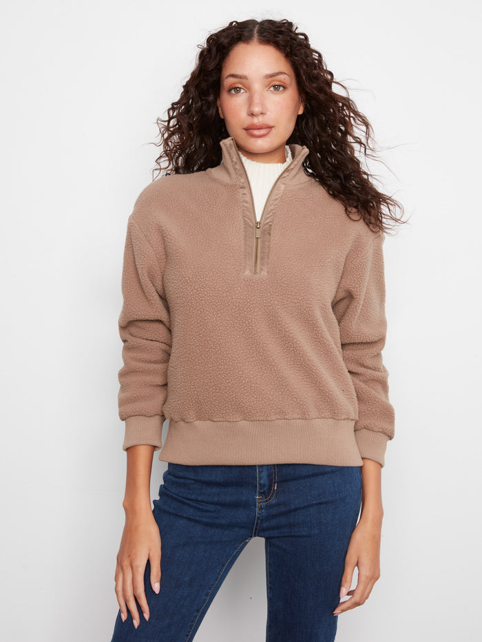Taupe fleece crafted with attention to detail, offering both style and comfort by Charlie B.