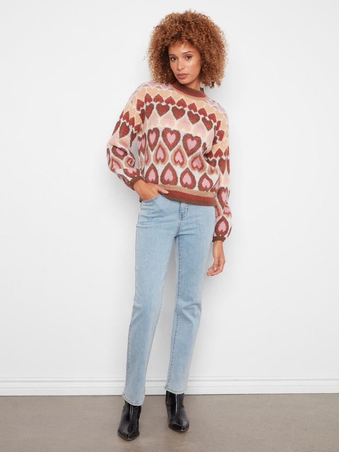 Sweater with a charming jacquard heart pattern, adding warmth and elegance by Charlie B.