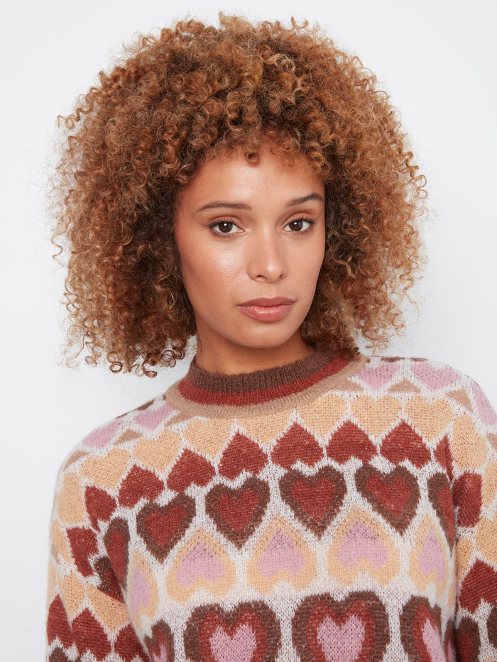 Heart Jacquard Mock Neck Sweater - Harvest