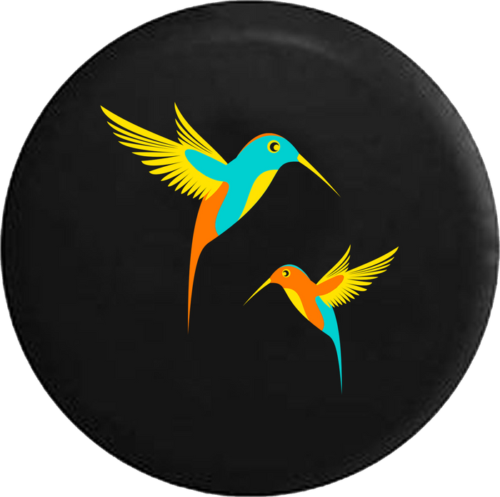 Hummingbirds Teal Turquoise Orange Yellow Pair