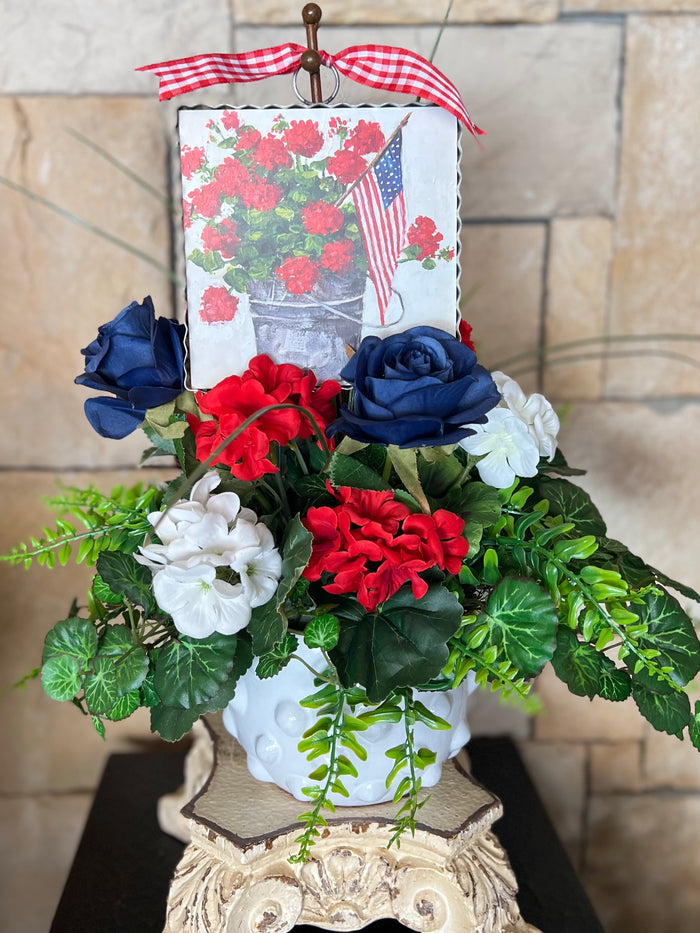 Americana Patriotic Floral Arrangement Mini Print Holder
