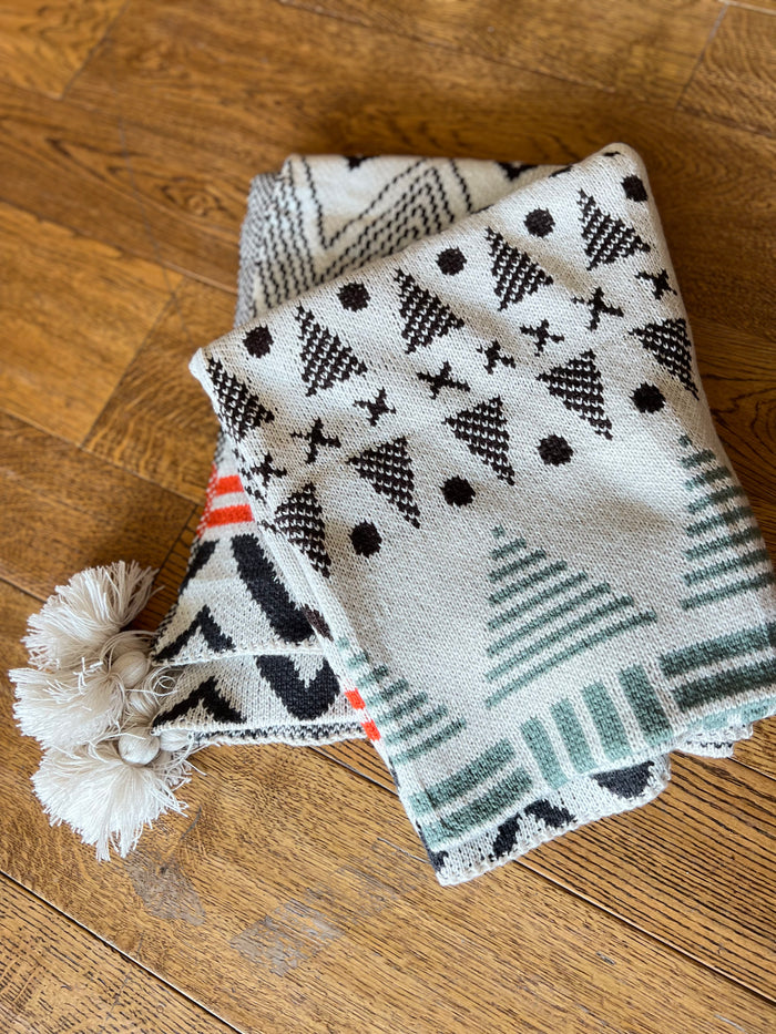 New Sage, Terra Cotta and Cream Aztec Boho Throw with Tassels