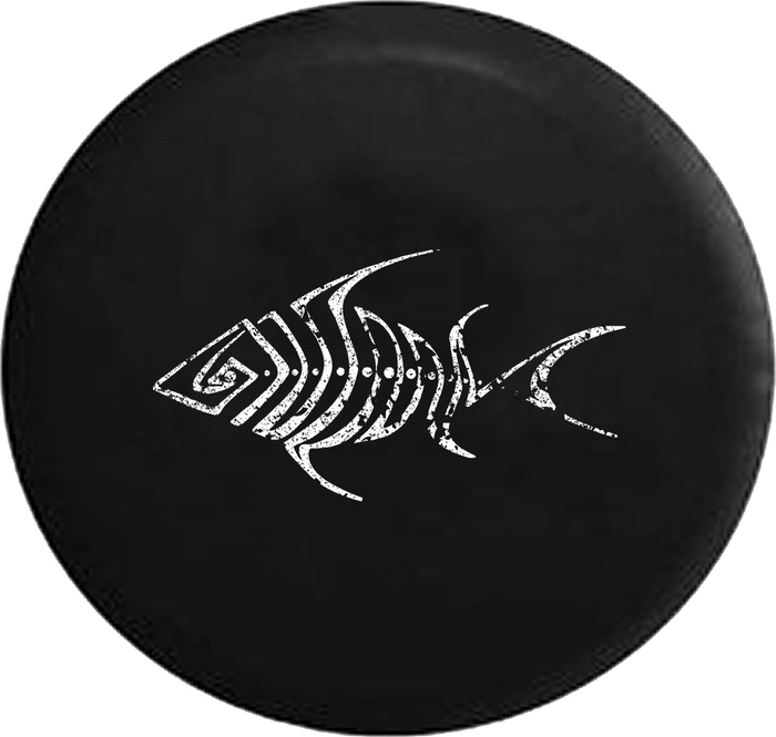 Jeep Liberty Tire Cover With Distressed Tribal Bone Fish Print (Liberty 02-12)